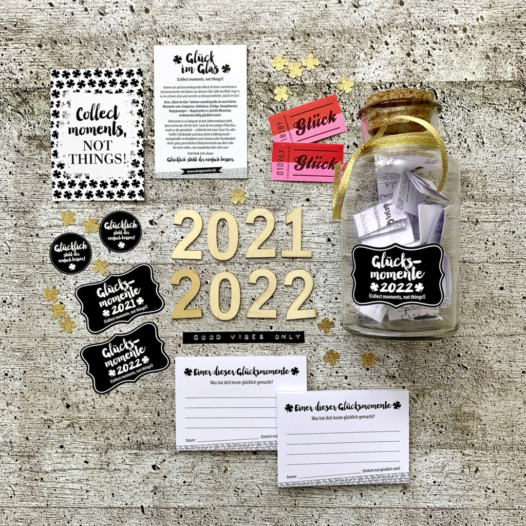 “Glück im Glas 2021 & 2022” Aufkleber-Block-Set